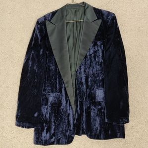 Vintage Navy Crushed Velvet Dinner Jacket Size 36R